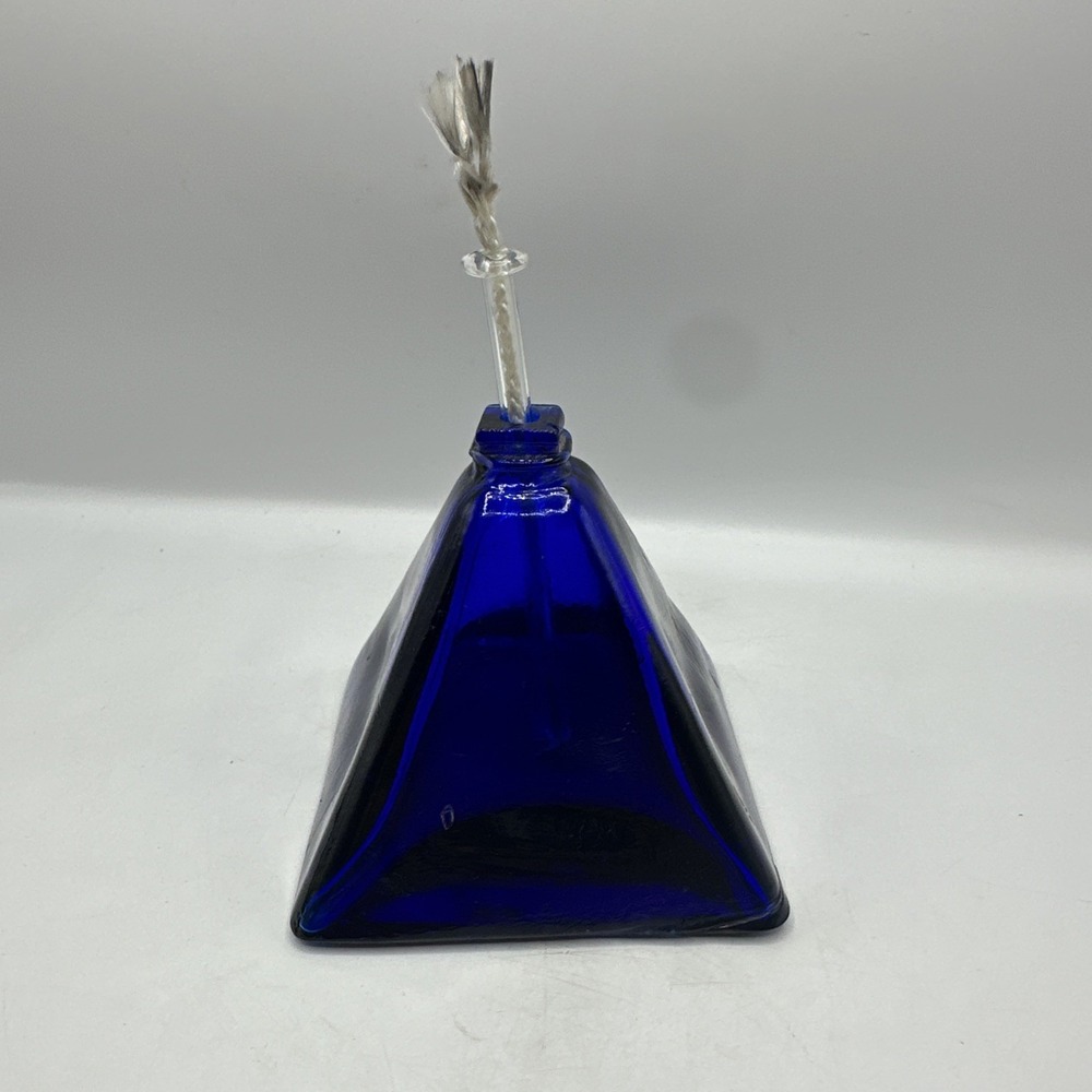 Cobalt Blue Handcrafted Glass Pyramid Oil Lamp 4" Tall